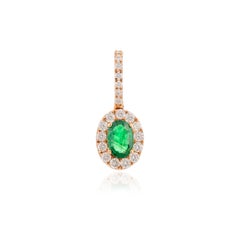 Dainty Certified Emerald Diamond Halo Pendant in 18k Solid Rose Gold