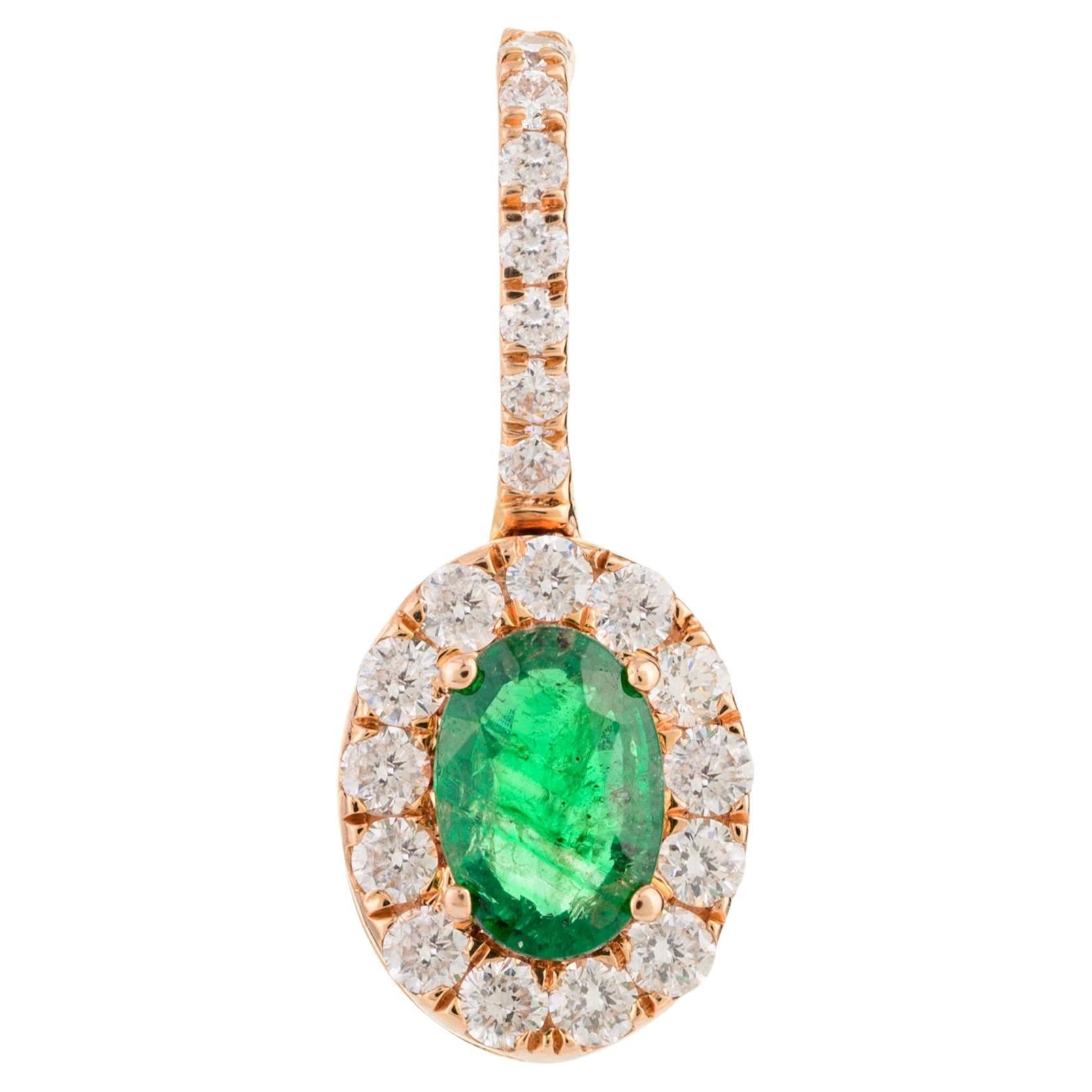 Certified Real Emerald Halo Diamond Pendant in 18k Solid Rose Gold for Women For Sale