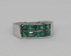Certified Real Natural AAA Emerald Sterling silver white gold-plated ring