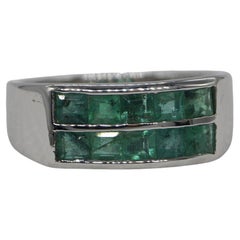 Esmeralda auténtica natural certificada AAA Anillo de plata de ley chapado en oro blanco