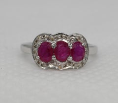 Certified Real Natural AAA Ruby Diamond Sterling silver white gold-plated ring