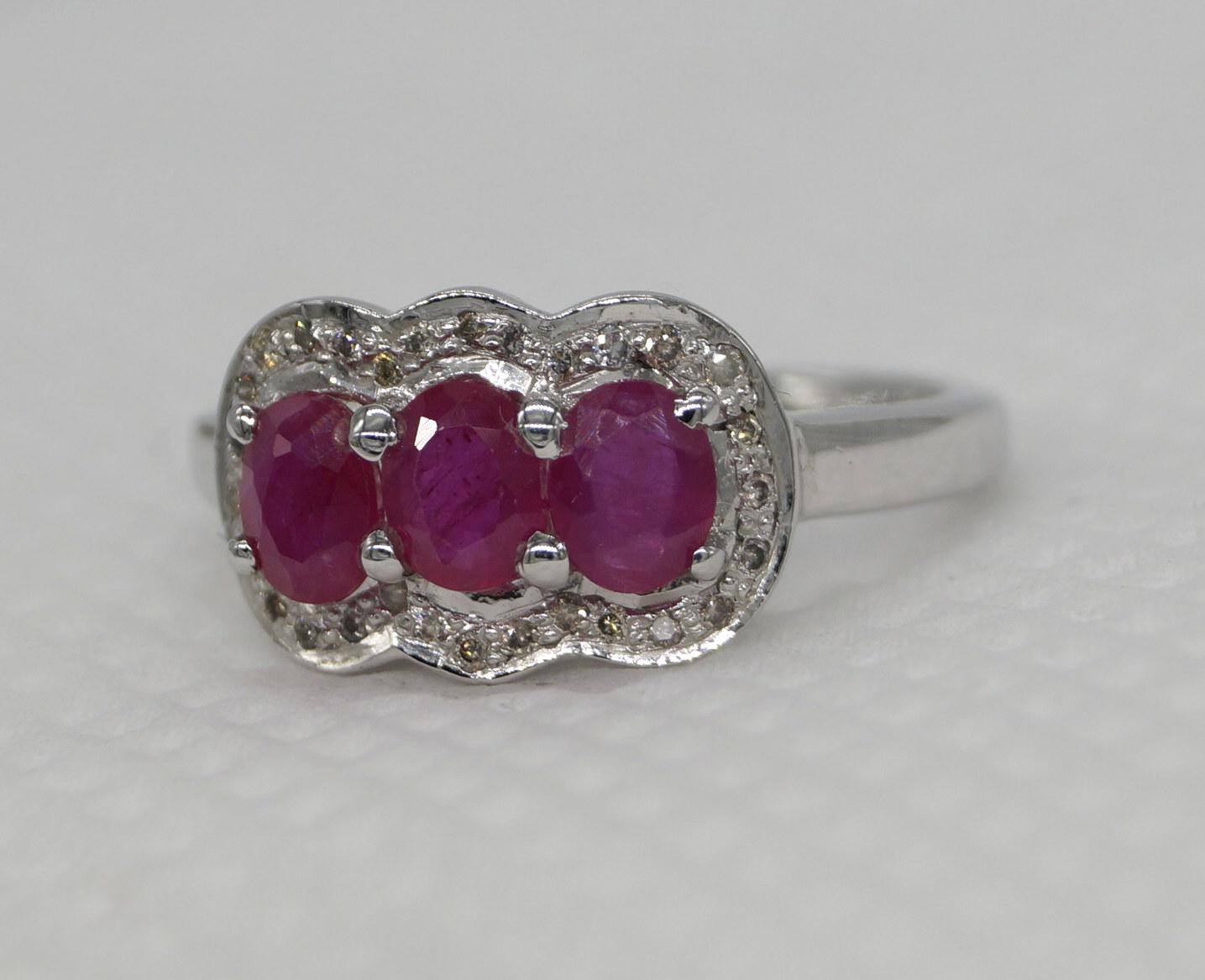 Art Nouveau Certified Real Natural AAA Ruby Diamond Sterling silver white gold-plated ring For Sale