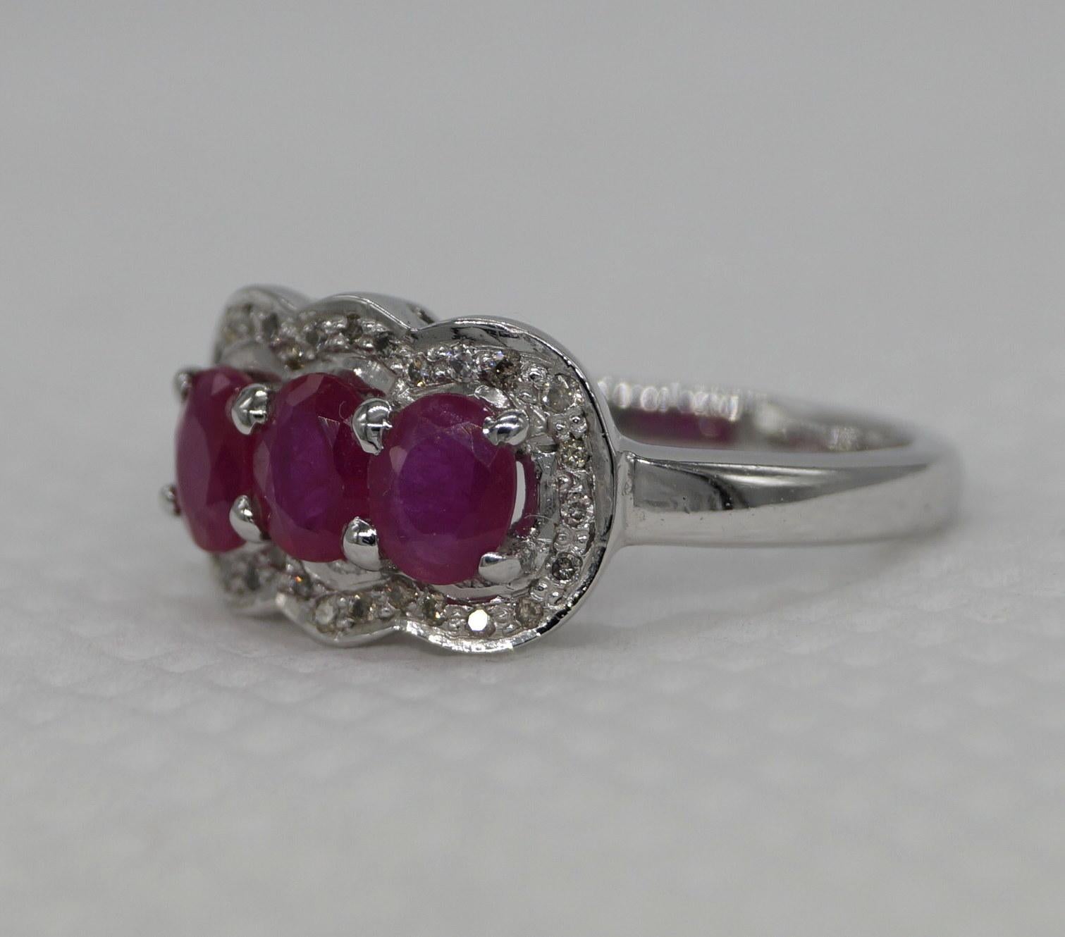 Mixed Cut Certified Real Natural AAA Ruby Diamond Sterling silver white gold-plated ring For Sale