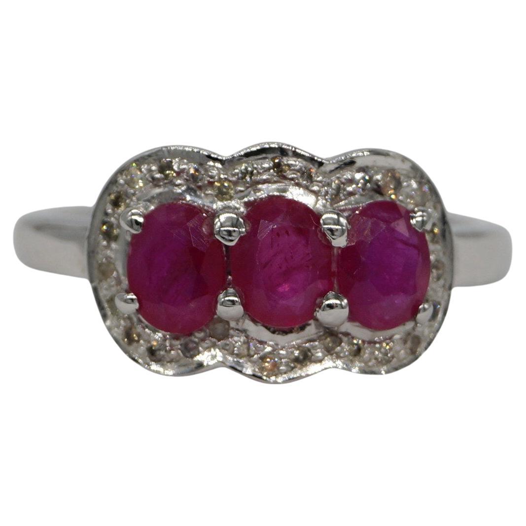 Certified Real Natural AAA Ruby Diamond Sterling silver white gold-plated ring For Sale
