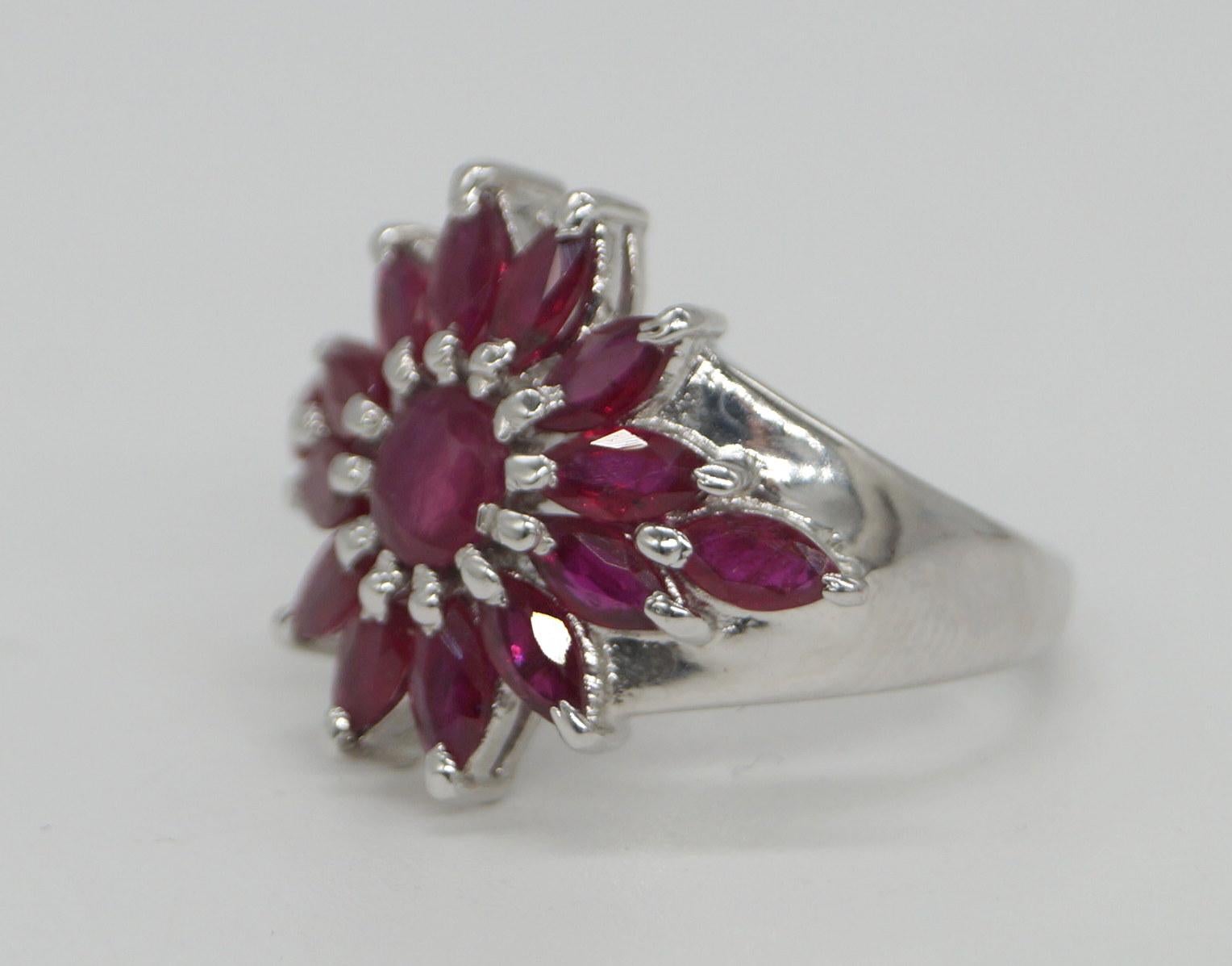 Art Nouveau Certified Real Natural AAA Ruby Sterling silver white gold-plated wedding ring For Sale