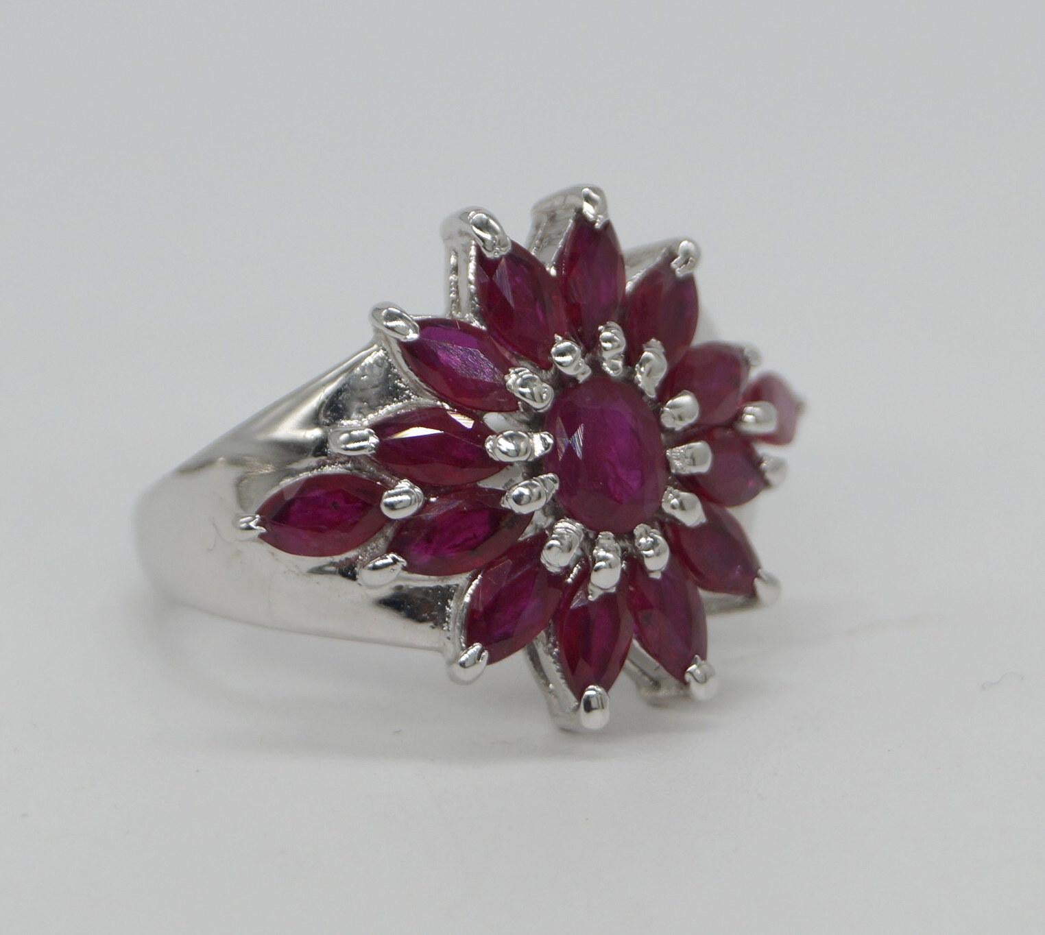 Mixed Cut Certified Real Natural AAA Ruby Sterling silver white gold-plated wedding ring For Sale