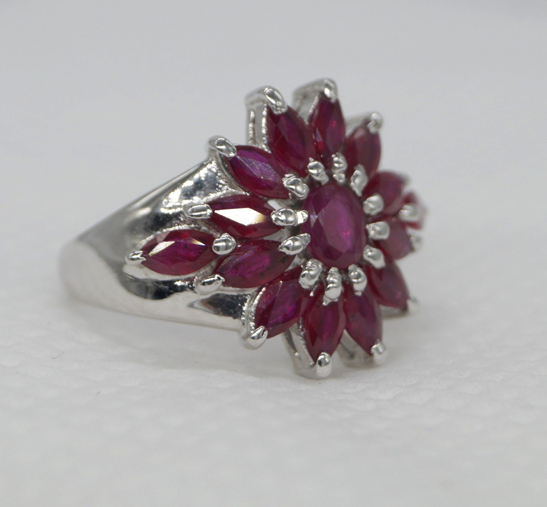 Certified Real Natural AAA Ruby Sterling silver white gold-plated wedding ring For Sale 1
