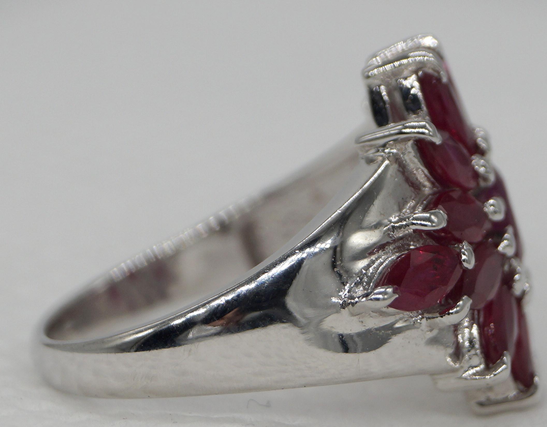 Certified Real Natural AAA Ruby Sterling silver white gold-plated wedding ring For Sale 2