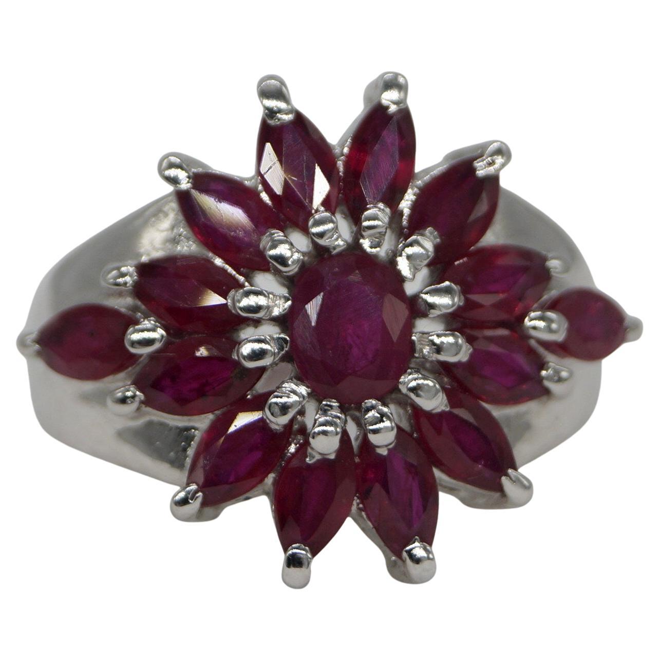 Certified Real Natural AAA Ruby Sterling silver white gold-plated wedding ring For Sale