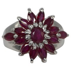 Certified Real Natural AAA Ruby Anello nuziale in argento sterling placcato in oro bianco