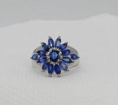 Certified Real Natural Blue Sapphire Sterling silver white gold-plated ring