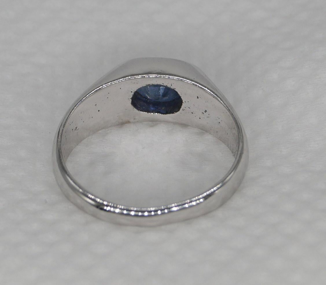 Women's or Men's Certified Real Natural Blue Sapphire Sterling silver white gold-plated ring For Sale