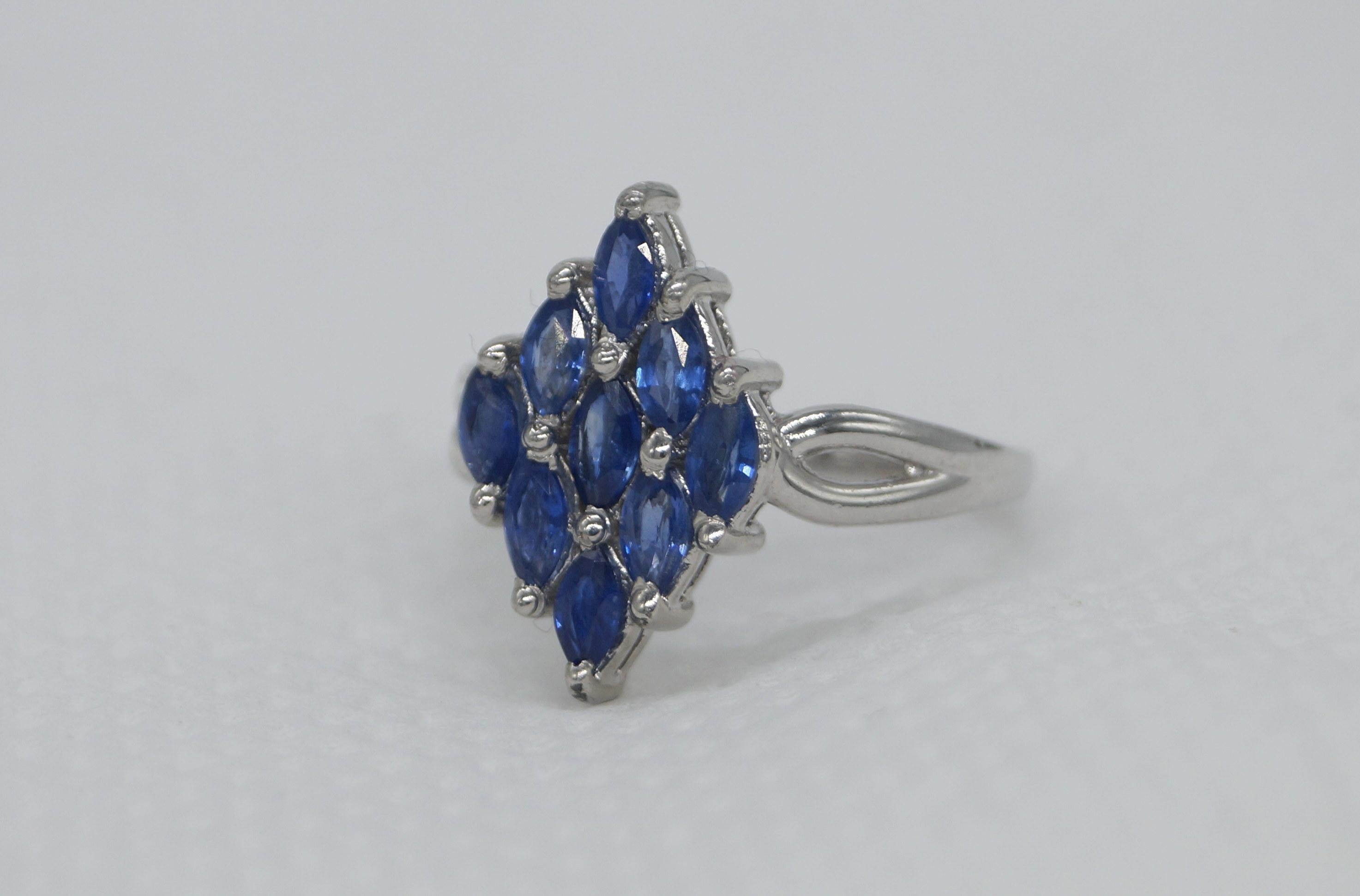 da uomo o donna Zaffiro blu naturale certificato Anello in argento sterling placcato oro bianco in vendita