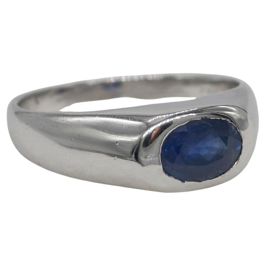 Certified Real Natural Blue Sapphire Sterling silver white gold-plated ring For Sale