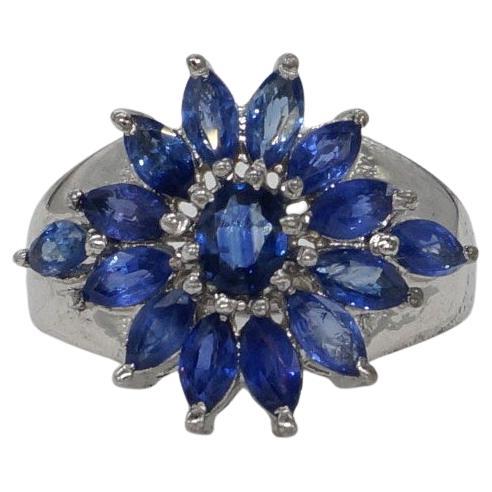 Certified Real Natural Blue Sapphire Sterling silver white gold-plated ring