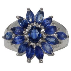 Zafiro azul natural auténtico certificado Anillo de plata de ley chapado en oro blanco