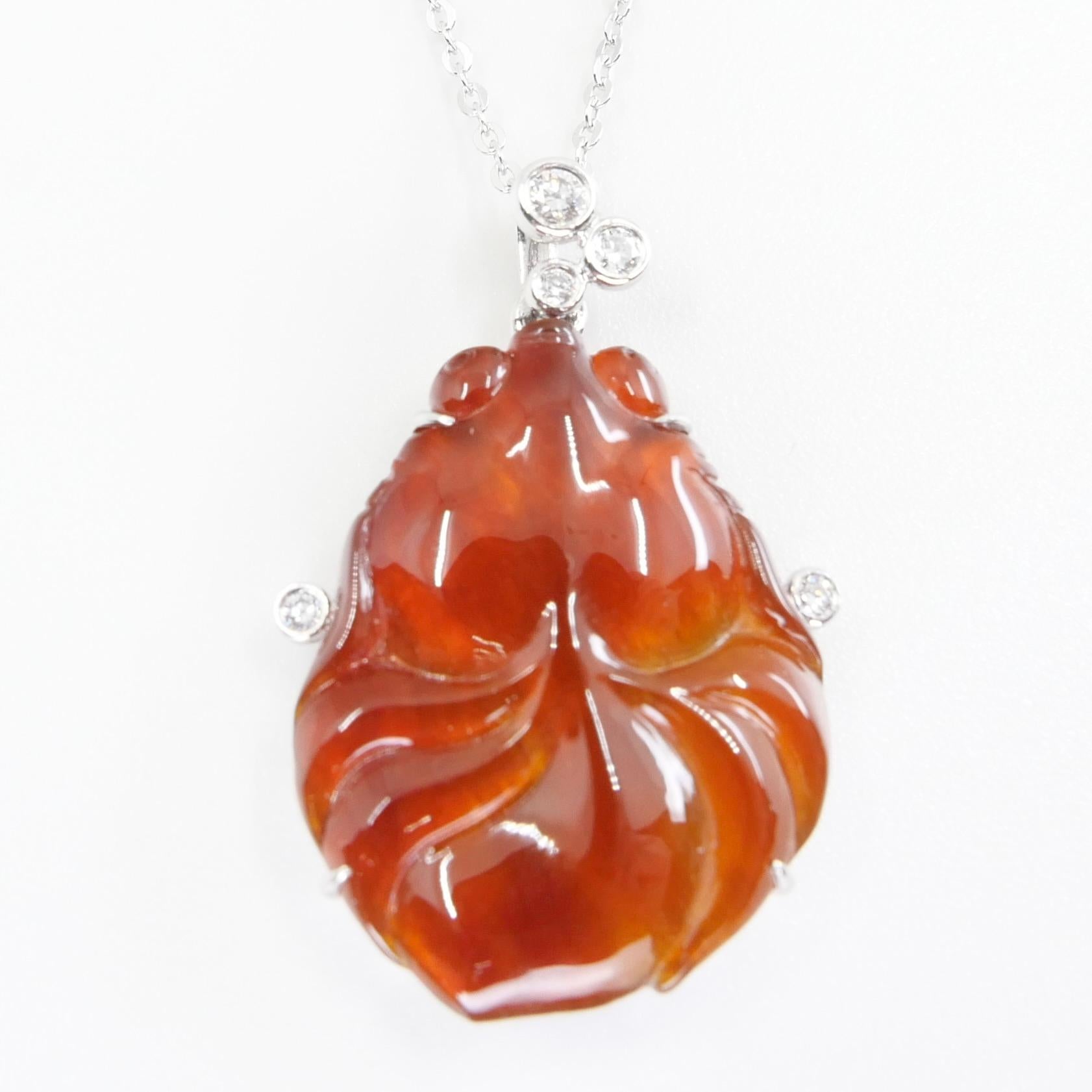 Certified Red Jade & Diamond Goldfish Pendant, Prosperity & Lucky Jade For Sale 5