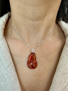 Certified Red Jade & Diamond Goldfish Pendant. Prosperity & Lucky Jade