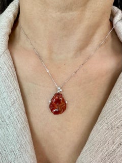 Certified Red Jade & Diamond Goldfish Pendant, Prosperity & Lucky Jade