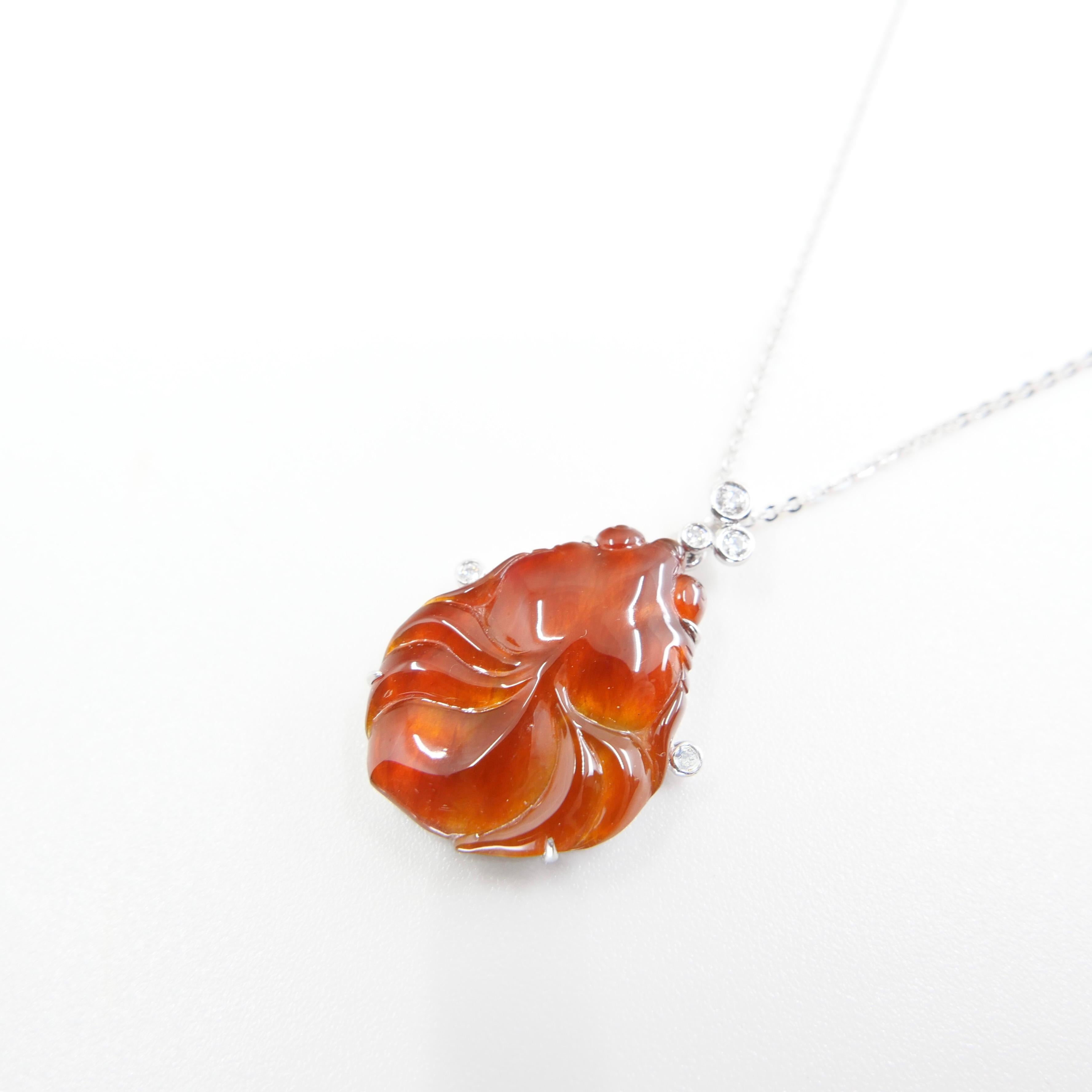 Certified Red Jade & Diamond Goldfish Pendant, Prosperity & Lucky Jade For Sale 1