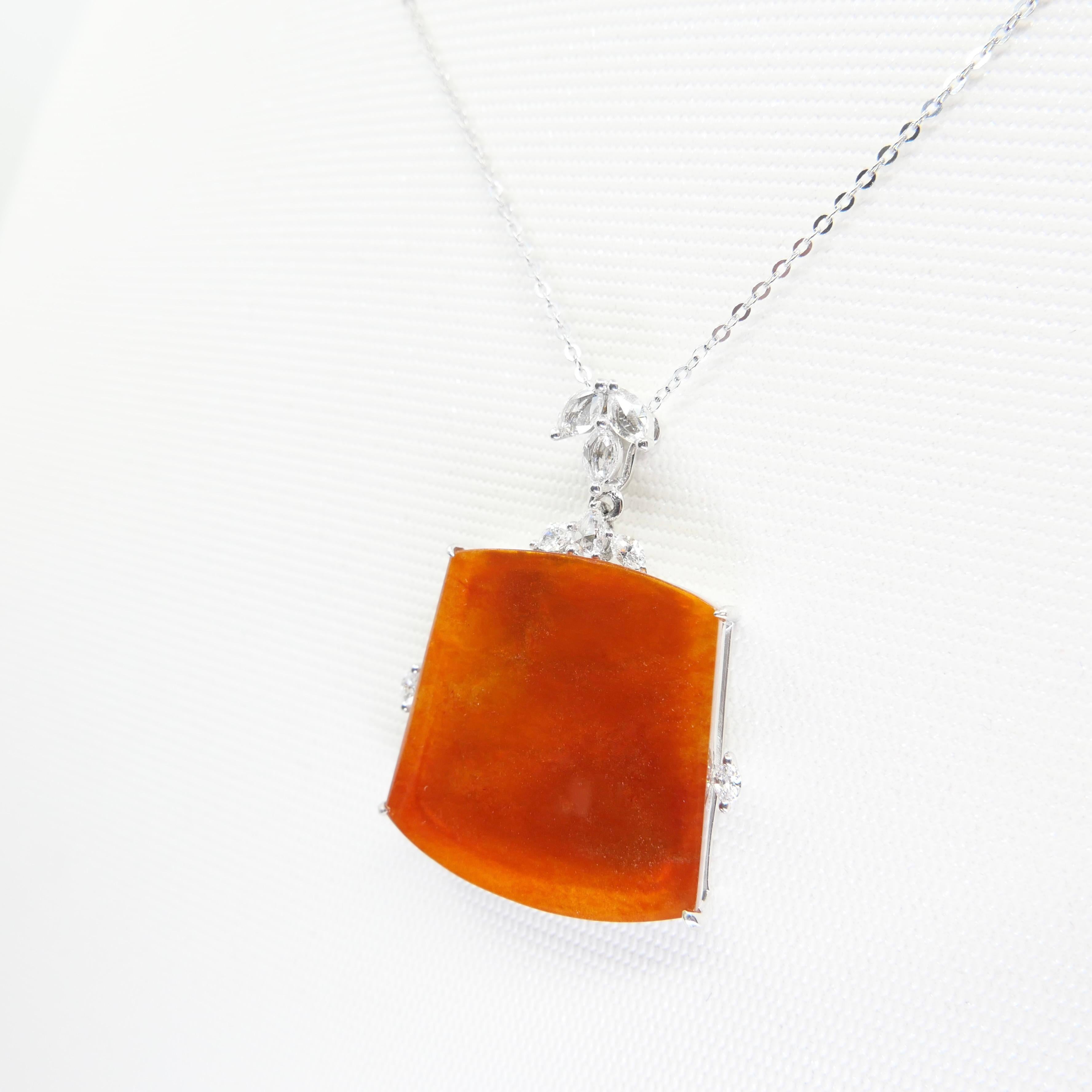 Certified Red Jade & Diamond Pendant. Lucky Jade. Large Statement Piece.  For Sale 2