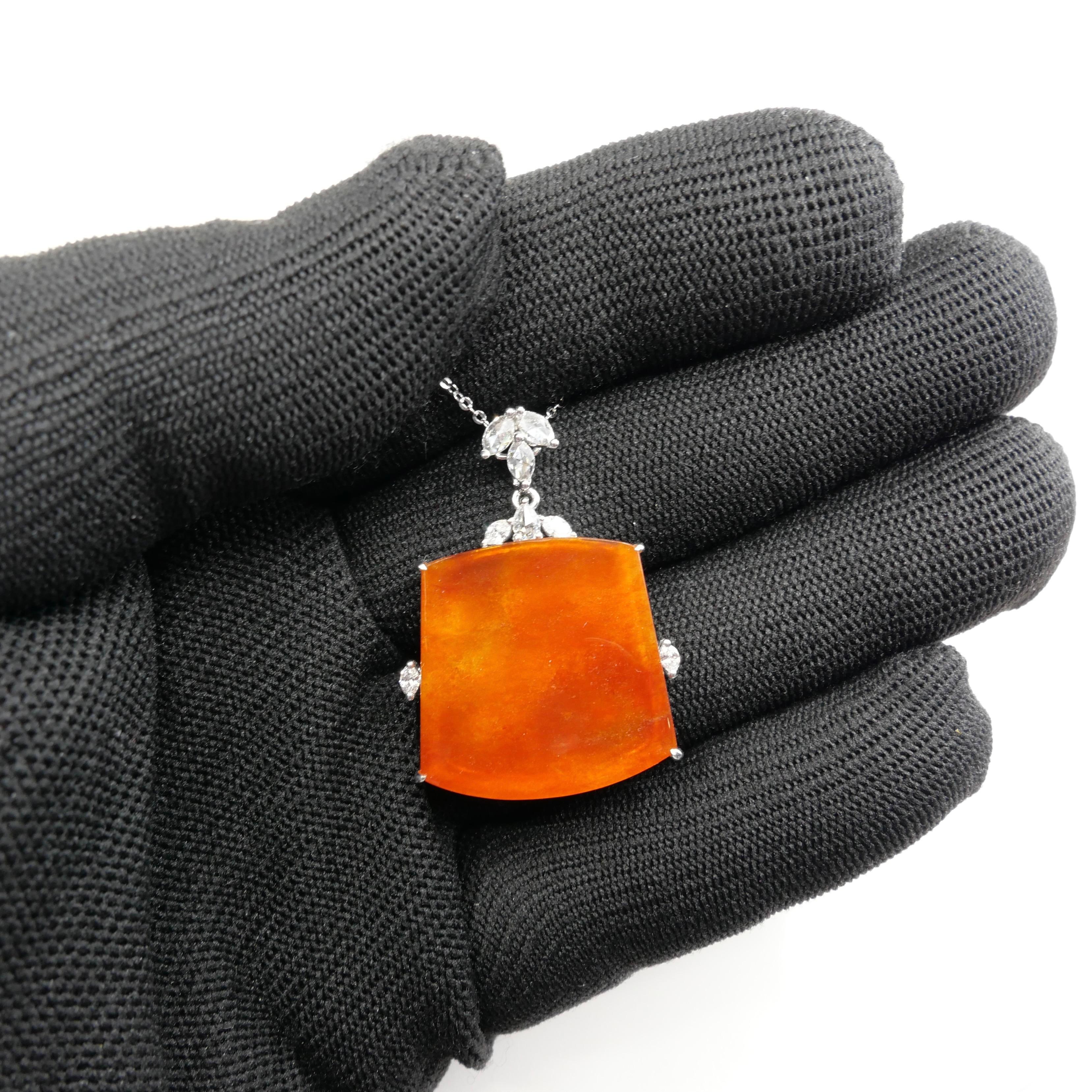Certified Red Jade & Diamond Pendant. Lucky Jade. Large Statement Piece.  For Sale 4