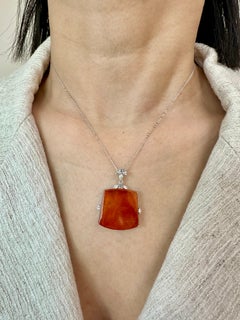 Certified Red Jade & Diamond Pendant. Lucky Jade. Large Statement Piece.