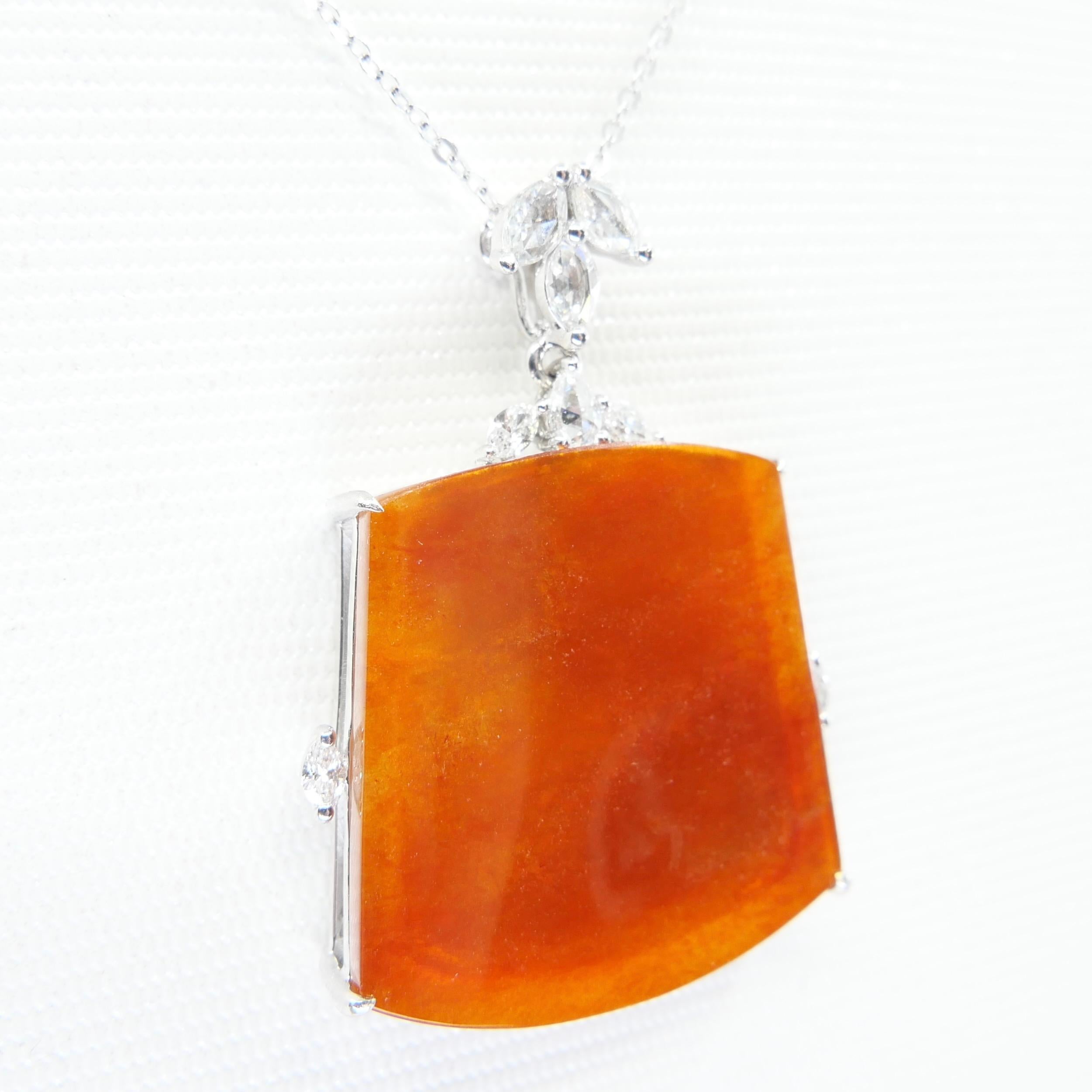 Rough Cut Certified Red Jade & Diamond Pendant. Lucky Jade. Large Statement Piece.  For Sale