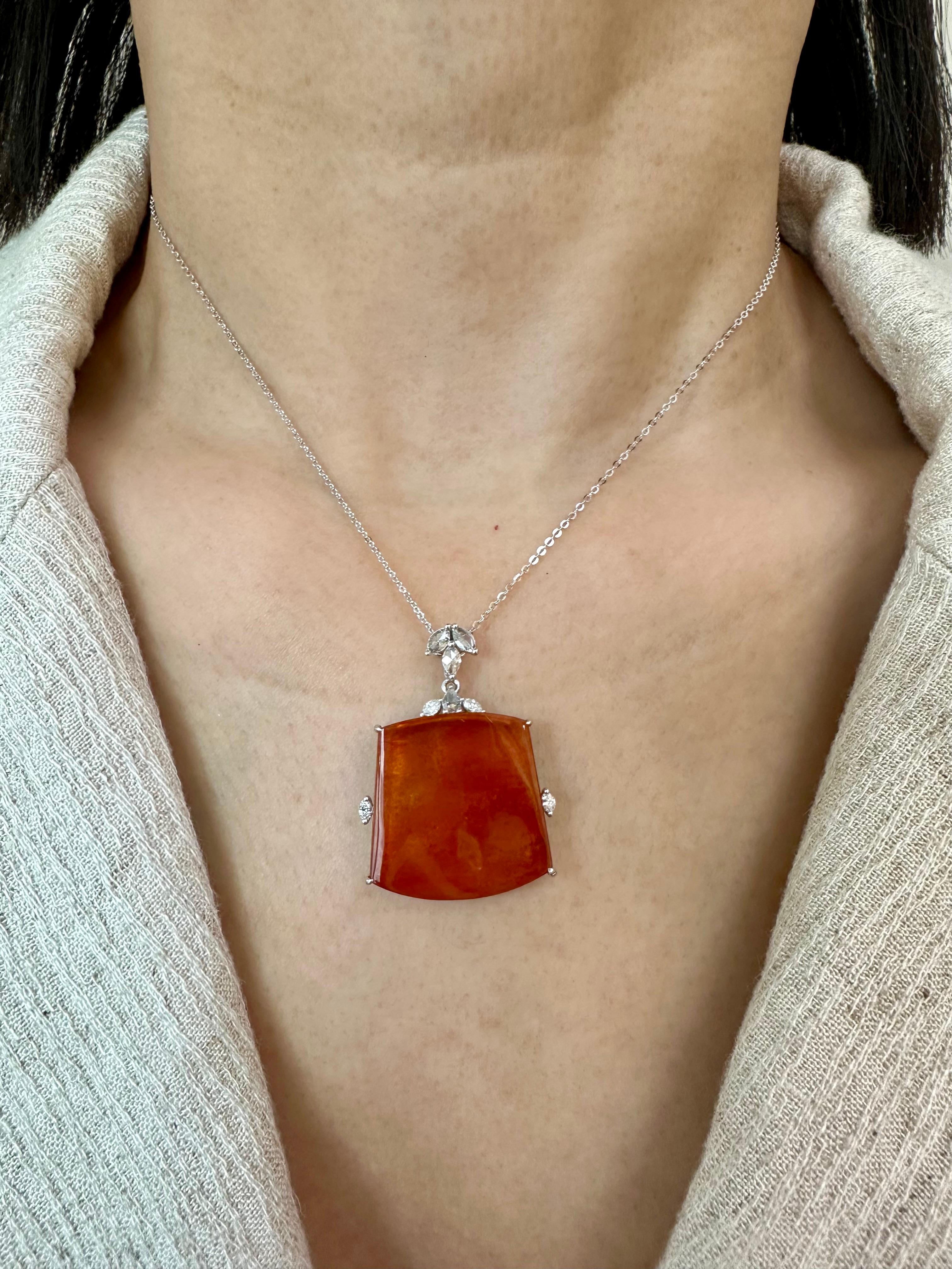 Certified Red Jade & Diamond Pendant. Lucky Jade. Large Statement Piece.  In New Condition For Sale In Hong Kong, HK