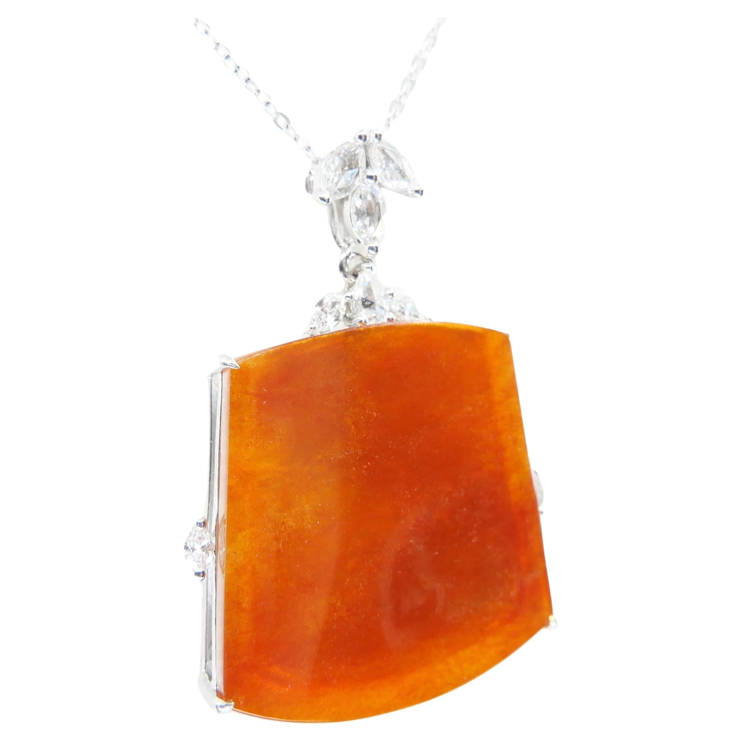Certified Red Jade & Diamond Pendant. Lucky Jade. Large Statement Piece.  For Sale