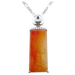 Certified Red Jadeite Jade Peace Pendant with Diamond Bail in 18K White Gold