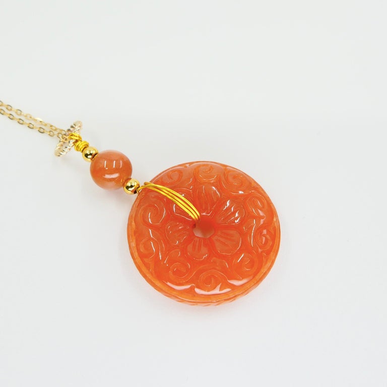 Certified Red Jadeite Jade Pendant Drop Necklace, Hand Gold Wiring