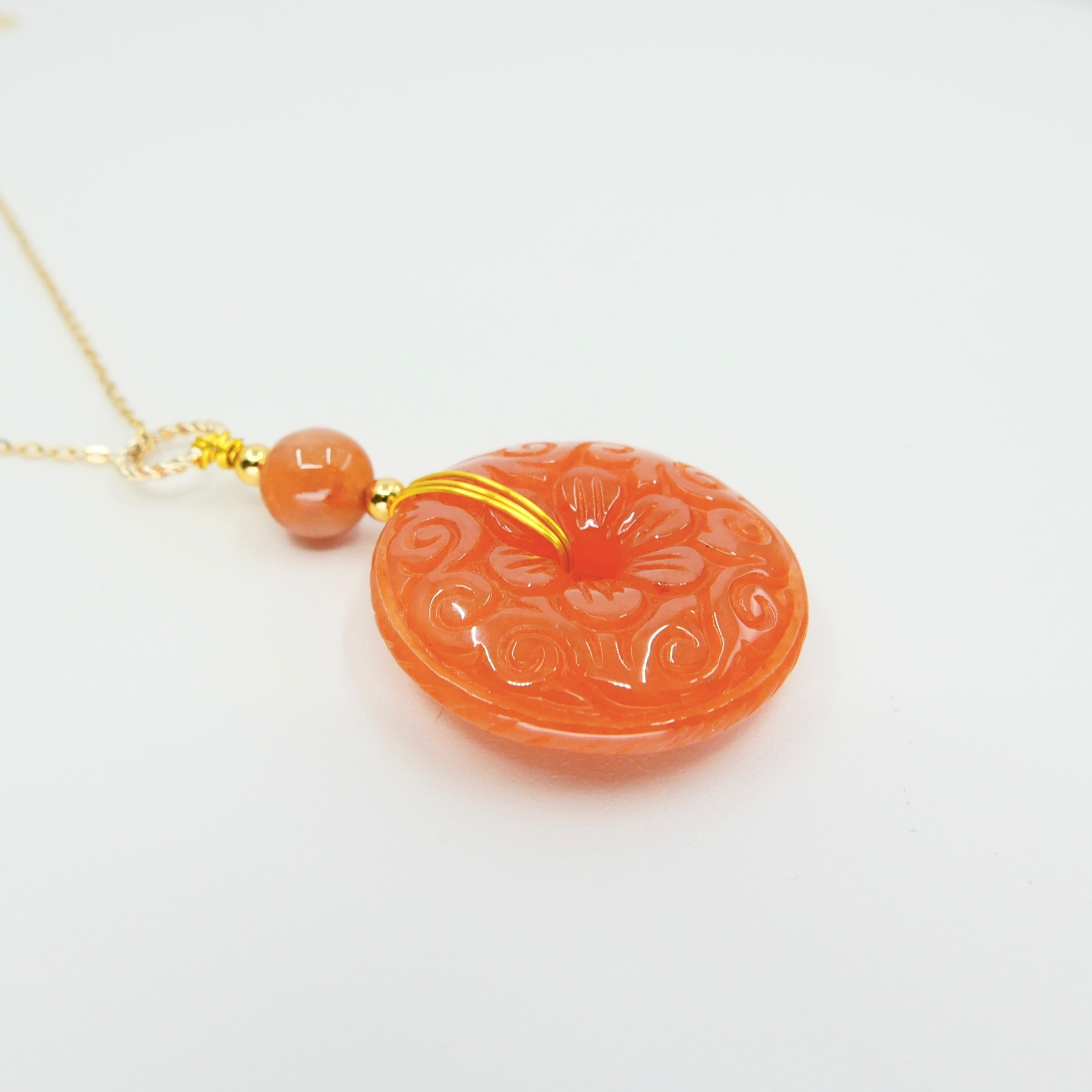 Rough Cut Certified Red Jadeite Jade Pendant Drop Necklace, Hand Gold Wiring Workmanship For Sale
