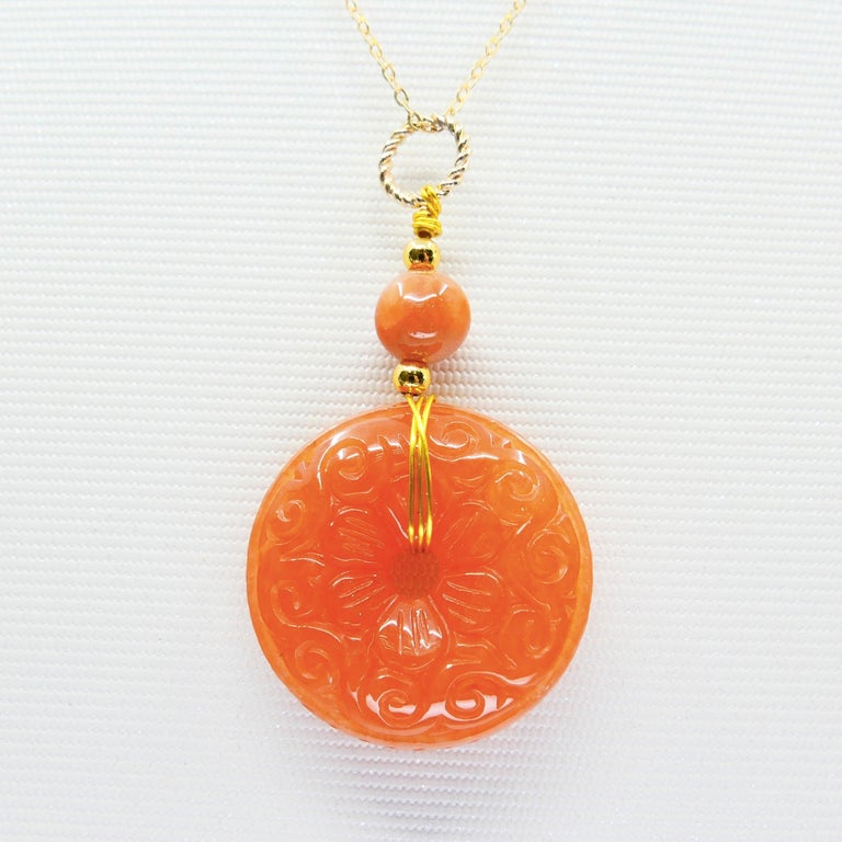 Certified Red Jadeite Jade Pendant Drop Necklace, Hand Gold Wiring