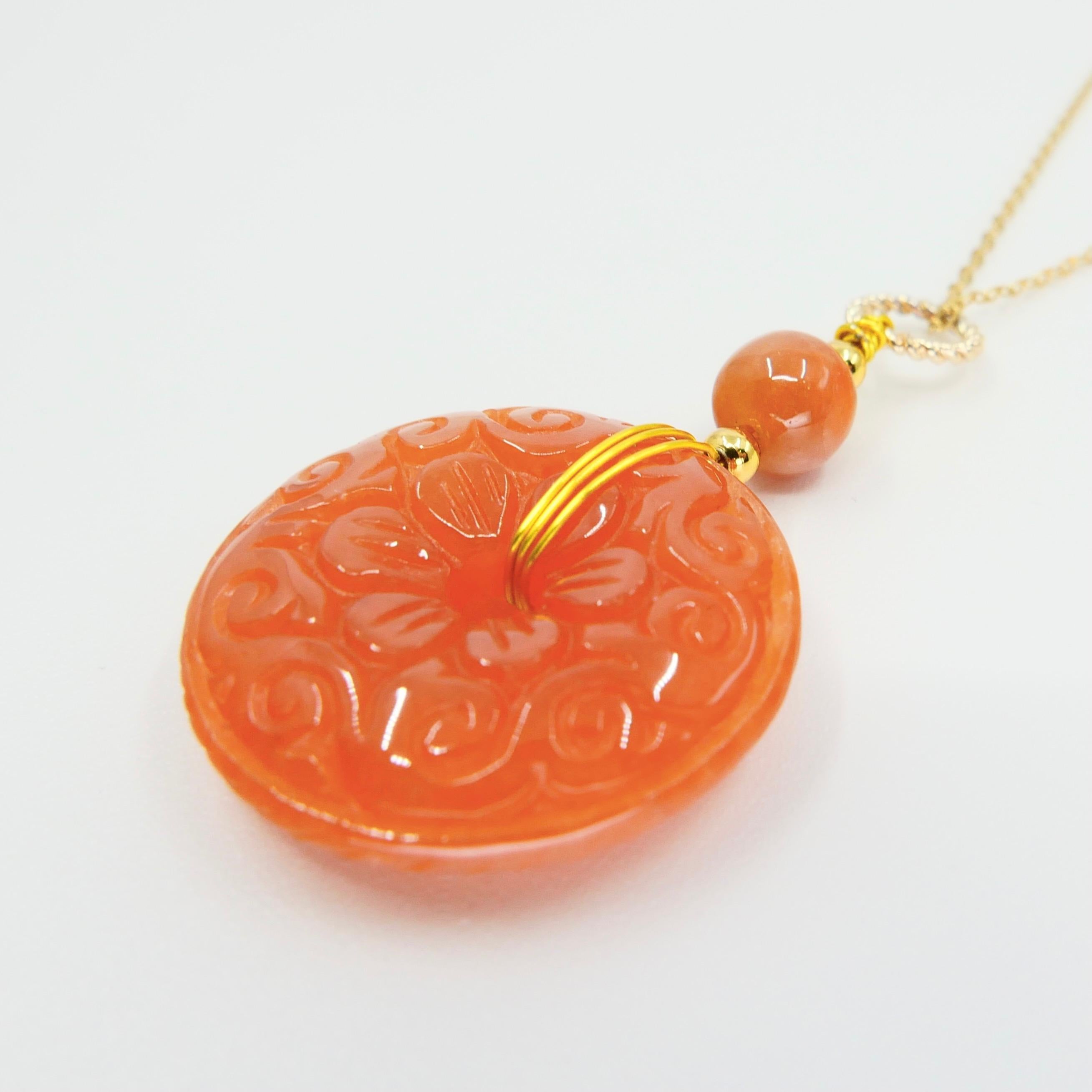 Certified Red Jadeite Jade Pendant Drop Necklace, Hand Gold Wiring Workmanship For Sale 2