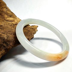 Certified 福壽 Reddish Orangey Brown & Off White Genuine Burmese Jadeite Bangle