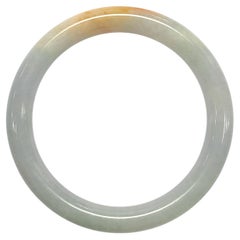Certified 福壽 Reddish Orangey Brown & Off White Genuine Burmese Jadeite Bangle