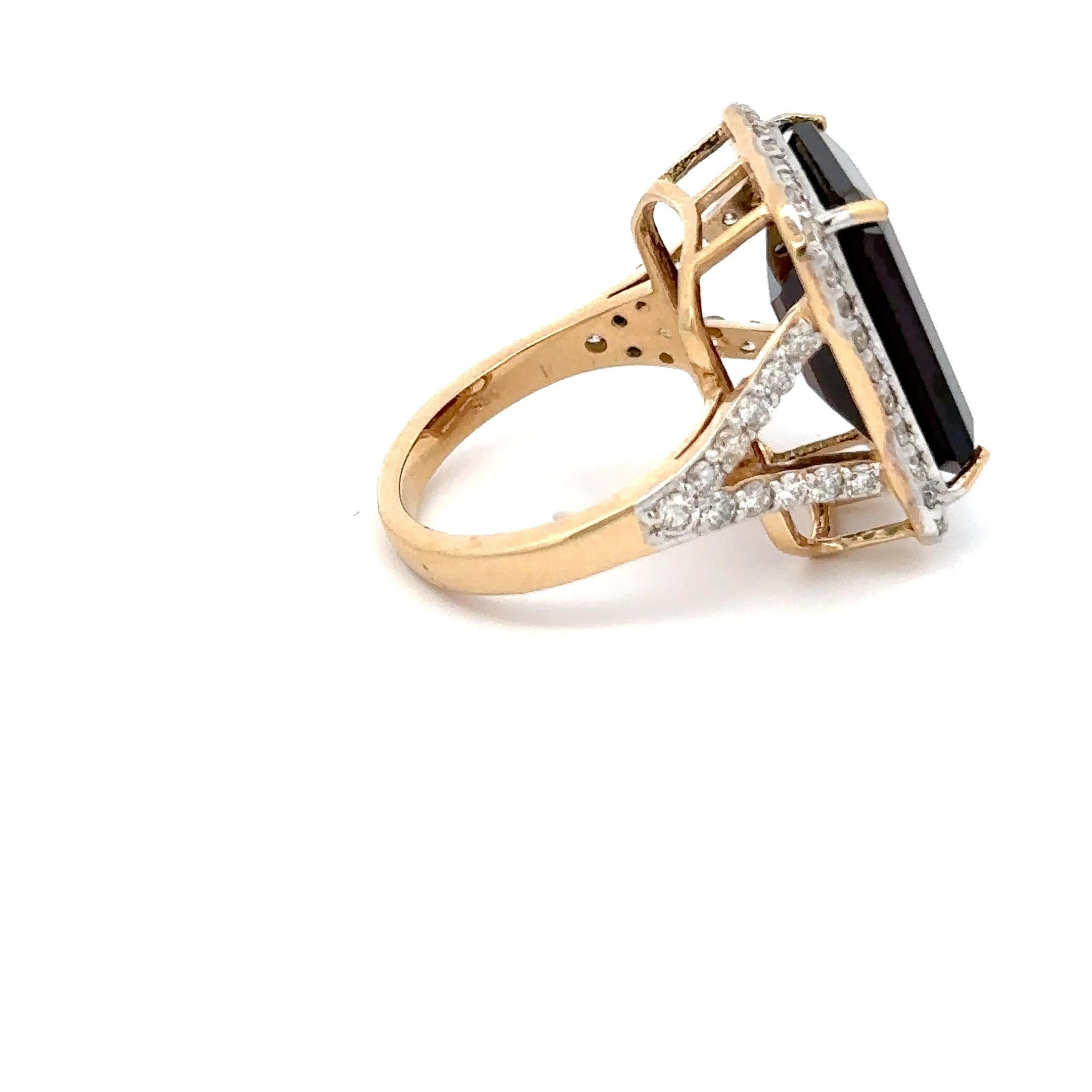 For Sale:  Large 14.54 Ct Garnet Diamond Cocktail Ring in 14k Solid Yellow Gold Certified 10