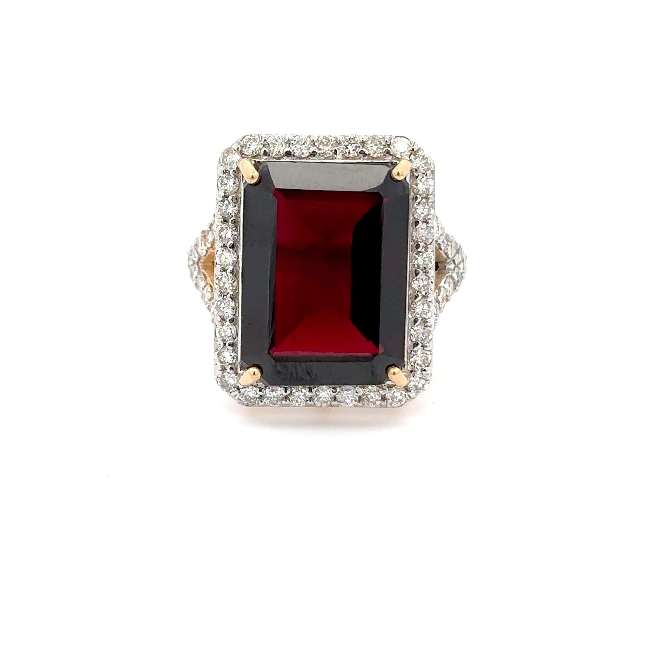For Sale:  Large 14.54 Ct Garnet Diamond Cocktail Ring in 14k Solid Yellow Gold Certified 4
