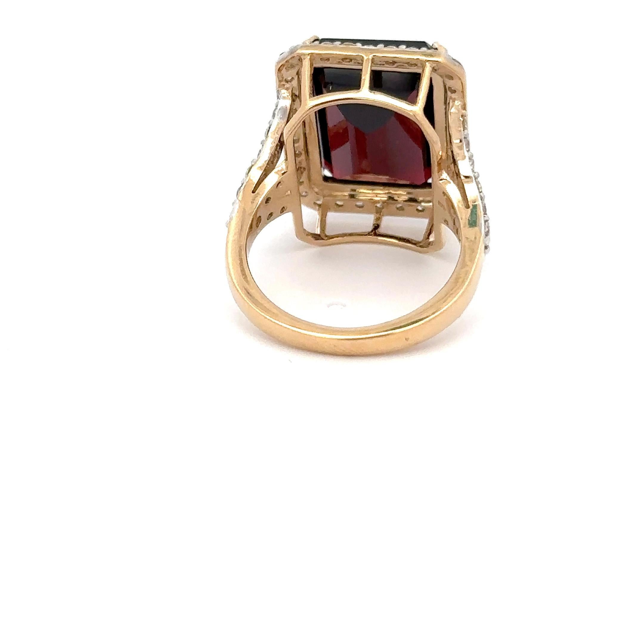 For Sale:  Large 14.54 Ct Garnet Diamond Cocktail Ring in 14k Solid Yellow Gold Certified 8