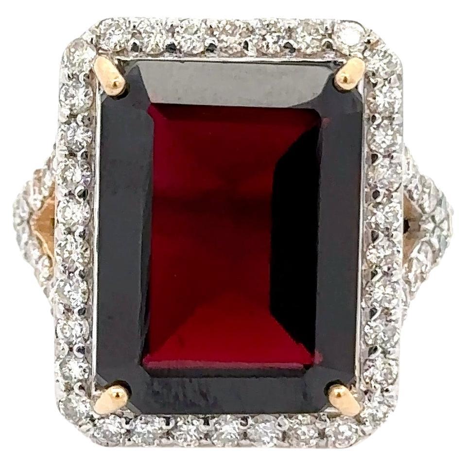 For Sale:  Large 14.54 Ct Garnet Diamond Cocktail Ring in 14k Solid Yellow Gold Certified