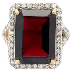 Large 14.54 Ct Garnet Diamond Cocktail Ring in 14k Solid Yellow Gold Certified