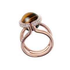 Certified Ring Pink Gold with Diamonds and a Set of Three Interchangeable Gems