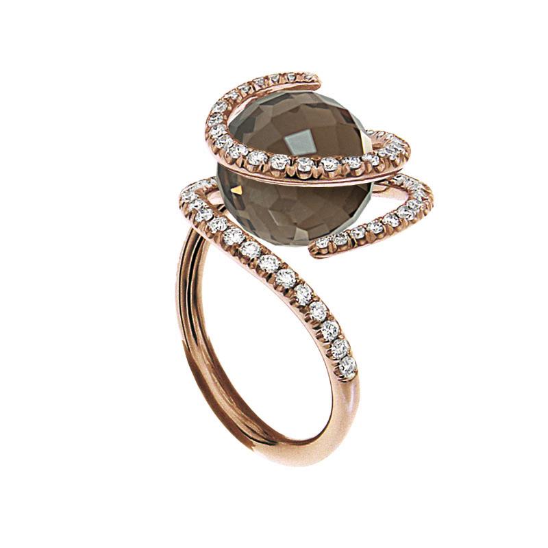 This entirely unique and handmade pink golden ring with three Interchangeable gems, created by Katherine Berquin, a noted Belgian goldsmith, jewellery artist and gemmologist, consists of an 18 kt pink golden ring, called the 