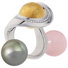Certified Ring White Gold with Diamonds and a Set of Three Interchangeable Gems