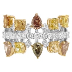 Certified Ring with Natural Fancy Color Diamonds and White Diamonds 18K Gold