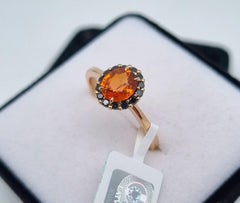 Certified Ring with Natural Spessartine and Black Diamonds gems, gold 14Karat
