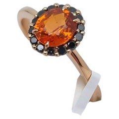 Zertifizierter Ring mit natürlichen Spessartin- und schwarzen Diamanten, Gold 14 Karat