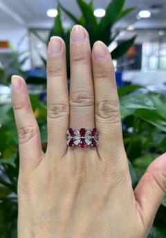 Certified Ring with No Heat Natural Mozambique Ruby and White Diamond in18K Gold
