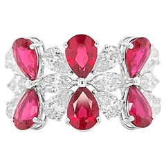 Certified Ring with No Heat Natural Mozambique Ruby and White Diamond in18K Gold